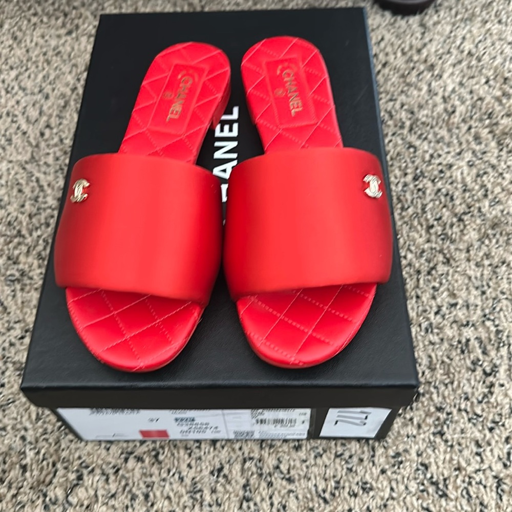 Red Chanel Mules (never worn)